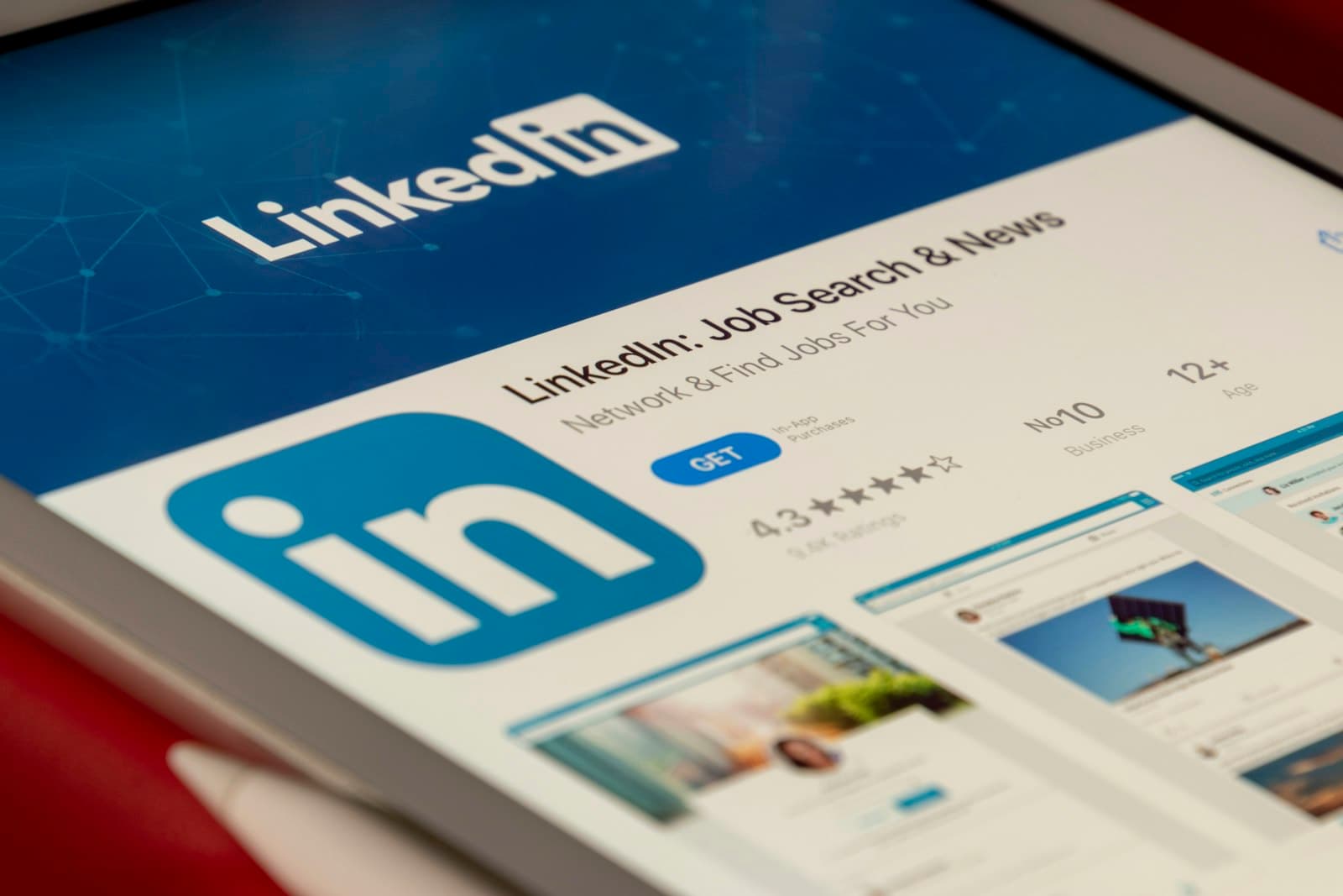 LinkedIn open on a tablet